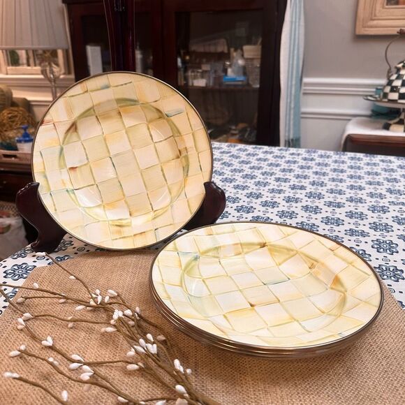 MacKenzie-Childs 4 Piece Pasta Bowl in Parchment Check Pattern - Picture 1 of 11